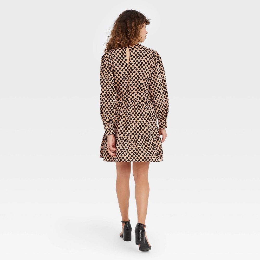 Women's Polka Dot Long Balloon Sleeve Tiered Dress - Picture 3 of 3
